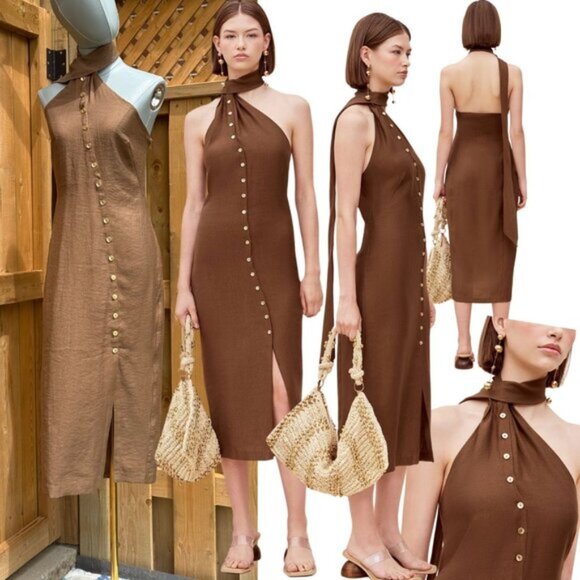 🆕 CULT GAIA 🧿 NWOT Romia Button-Detail Dress, Affogato Brown - Sz XS - Picture 1 of 14